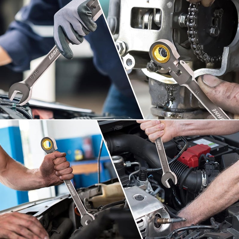 Egofine 11mm Ratchet Wrench Flex Head, 11mm Wrench Ratcheting Combination Wrenches Metric, Industrial Grade Gear Spanner with 12 Point Box End, 72-Teeth Ratchet Nickel Plating, Chrome Vanadium Steel - Image 5